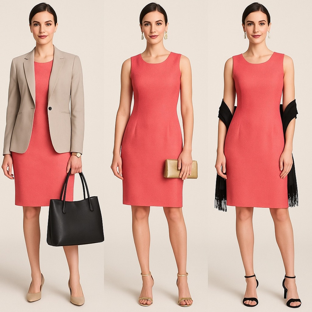 Talbots Pink Textured Sheath Dress 4 Silk‎ Wool Blend Lined